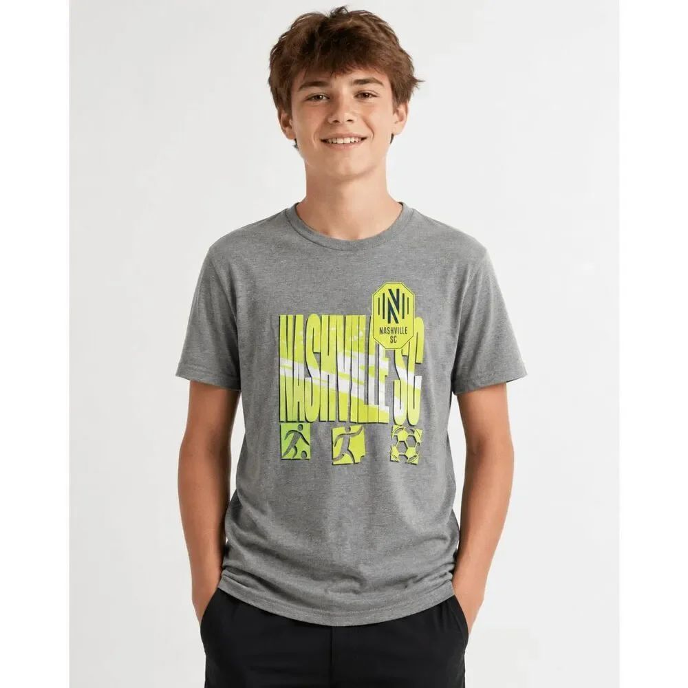 MLS Nashville SC Youth Gray Graphic T-Shirt Boys Size 14-16 Soccer Fan Tee